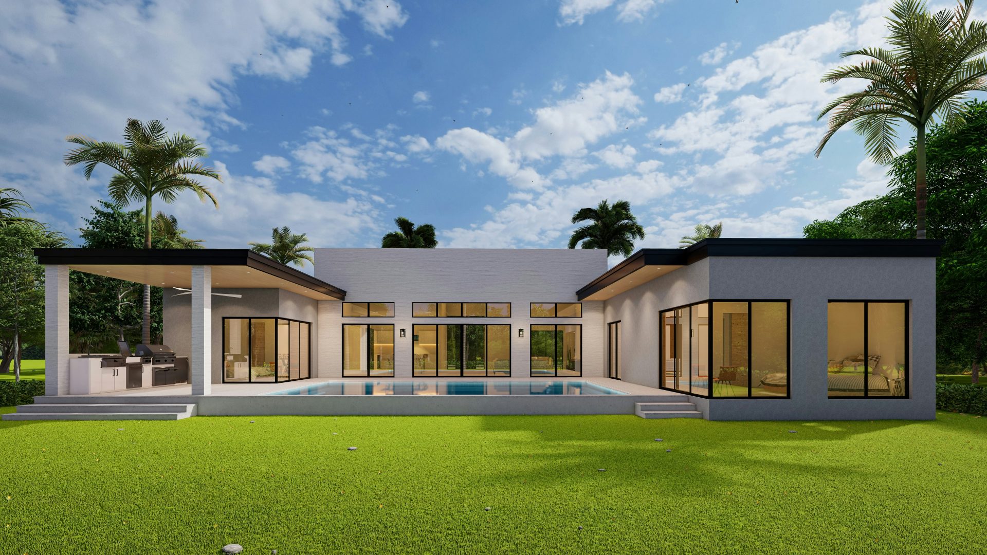 eine Darstellung eines modernen Hauses mit Swimmingpool